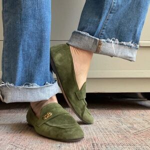 Stuart Weitzman suede olive green loafers size 9 1/2